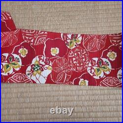 Nagoya Obi Summer 9-Inch, Silk, Pattern-Dyed, Flower Pattern, Red