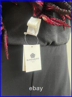 New BUNZABURO 100% Silk Shibori Scarf, Black/Red, Made in Japan