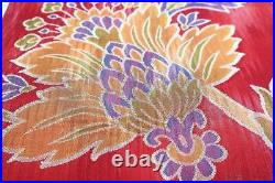 Obi KImono Fukuro Stylish Red Blurred Chinese Flower 4M16Cm Formal Pure Silk