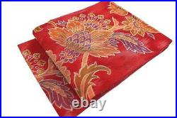 Obi KImono Fukuro Stylish Red Blurred Chinese Flower 4M16Cm Formal Pure Silk