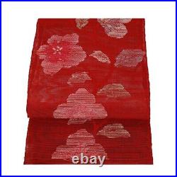 Obi Kimono / Luo Nagoya Obi Pure Silk Red Floral Pattern N2804 S Size Summer