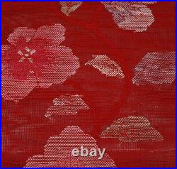 Obi Kimono / Luo Nagoya Obi Pure Silk Red Floral Pattern N2804 S Size Summer