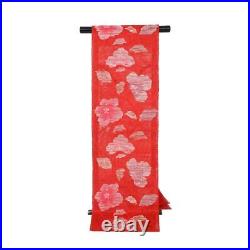 Obi Kimono / Luo Nagoya Obi Pure Silk Red Floral Pattern N2804 S Size Summer