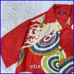 Pagong Aloha Shirt Japanese Style Pattern Red Used SizeL Silk 100% Made in Japan