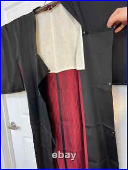Pre-1970s Silk Formal Kimono Black Buttoned with Red Stripes inside