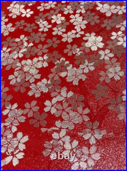 Pure Silk Obi Belt Red White Sakura Cherry Blossoms Japan Spring Elegant Design