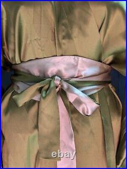 Red Envelope 100% Silk Kimono Robe with Obi Belt Luxe Chartreus Green S/M