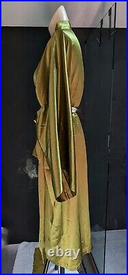 Red Envelope 100% Silk Kimono Robe with Obi Belt Luxe Chartreus Green S/M