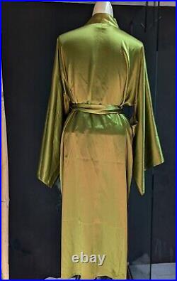 Red Envelope 100% Silk Kimono Robe with Obi Belt Luxe Chartreus Green S/M