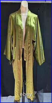 Red Envelope 100% Silk Kimono Robe with Obi Belt Luxe Chartreus Green S/M