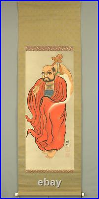 SHINTANI TESSEN Hanging scroll / Red Bodhidharma daruma & hossu Box W436