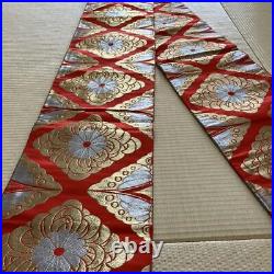 Shichigosan pure silk maru obi red pattern Japanese Kimono traditional belt