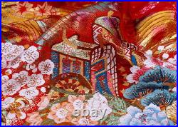 Uchikake Kimono Japan Colored Used, Pure Silk, Red Background, Gorgeous, Imperia