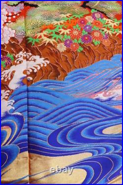 Uchikake Kimono Japan Pure Silk Red Blue Goldt