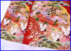 Uchikake Kimono Japan Pure Silk, Red Ground, Flying Cranes In Full Bloom, Condit