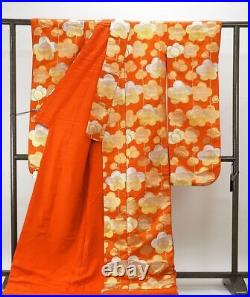 Uchikake Pure silk Red Used Japanese Style Bridal Dress wedding Kimono Japan JPN