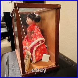 VINTAGE 12 Japanese Ichimatsu Porcelain Doll Silk Red Floral Kimono in Case