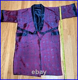 VTG 100% Silk Reversible Unisex Robe Kimono SUMPTUOUS Belted Dark Blue Red XL