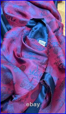VTG 100% Silk Reversible Unisex Robe Kimono SUMPTUOUS Belted Dark Blue Red XL
