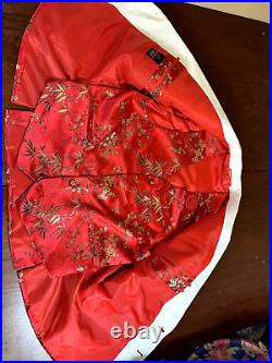 VUSON BESPOKE Custom Kimono Red Cream Embroiderded Robe Full Suit 42S Silk