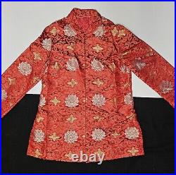 Vintage Handmade SILK KIMONO Red & Gold Floral Lined