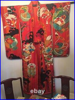 Vintage Japanese Authentic Red/Orange/Black Wedding Handmade Silk Kimono