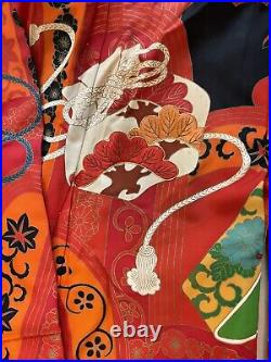 Vintage Japanese Authentic Red/Orange/Black Wedding Handmade Silk Kimono