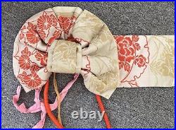 Vintage Japanese Obi Gold Red Silk Kimono Asseccory Pre-tied Collectible