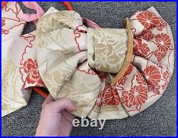 Vintage Japanese Obi Gold Red Silk Kimono Asseccory Pre-tied Collectible