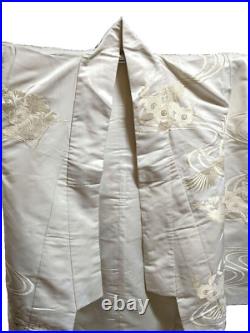 Vintage Japanese Pure Silk Kimono Uchikake Wedding White Crane embroidery (u60)