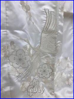 Vintage Japanese Pure Silk Kimono Uchikake Wedding White Crane embroidery (u64)