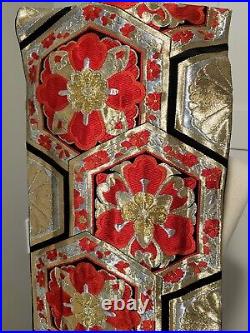 Vintage Japanese Silk Fukuro Obi Beautiful Gold, Red, Black Floral pattern