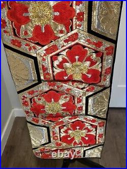 Vintage Japanese Silk Fukuro Obi Beautiful Gold, Red, Black Floral pattern