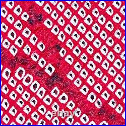 Vintage Japanese Silk Haori Coat in Shibori Tie-dye Bright Red Fan Pattern 28L