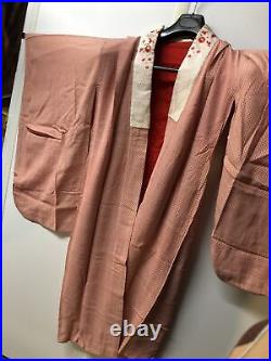 Vintage Japanese kimono, SILK, IRO-UCHIKAKE Women' Girls Robe Pink Red Lucky