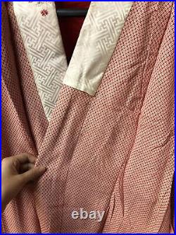 Vintage Japanese kimono, SILK, IRO-UCHIKAKE Women' Girls Robe Pink Red Lucky