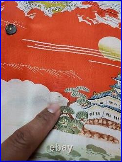 Vintage Kahala Silk Hawaiian Shirt Medium Mens Red Japanese Art Samurai 40s 50s