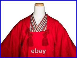 Vintage Scarlet Red Silk Michiyuki Coat Large Tassels for Kimono Kitsuke May21A
