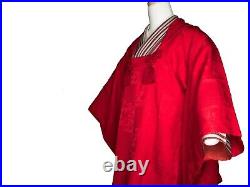 Vintage Scarlet Red Silk Michiyuki Coat Large Tassels for Kimono Kitsuke May21A