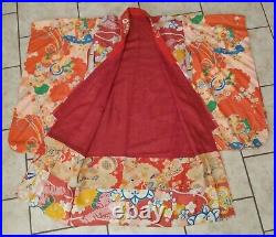 Vitg 30s/40s Silk Japanese Kimono Red Multicolor Floral Abstract Short Robe sz S