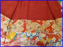 Vitg 30s/40s Silk Japanese Kimono Red Multicolor Floral Abstract Short Robe sz S