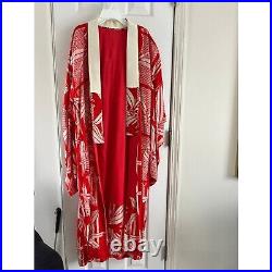 Vtg Japanese Kimono Silk Juban (Nagajuban) Worn Under Kimono Red & White Bamboo