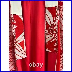 Vtg Japanese Kimono Silk Juban (Nagajuban) Worn Under Kimono Red & White Bamboo