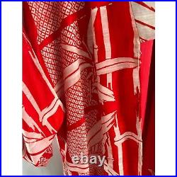 Vtg Japanese Kimono Silk Juban (Nagajuban) Worn Under Kimono Red & White Bamboo