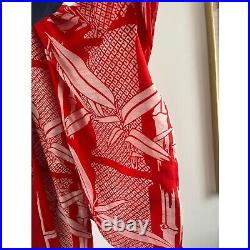 Vtg Japanese Kimono Silk Juban (Nagajuban) Worn Under Kimono Red & White Bamboo