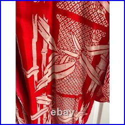 Vtg Japanese Kimono Silk Juban (Nagajuban) Worn Under Kimono Red & White Bamboo