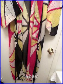 Vtg Modern Abstract Japanese Kimono Robe Red Black Yellow White Raw Silk