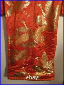 (W-KIM-1) Rare vintage red Silk Kakeshita Japanese Wedding Kimono crane floral