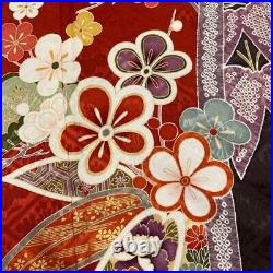 Woman Japanese Kimono Furisode Silk Pine Bamboo PlumBlossom Hanabishi Foil Red